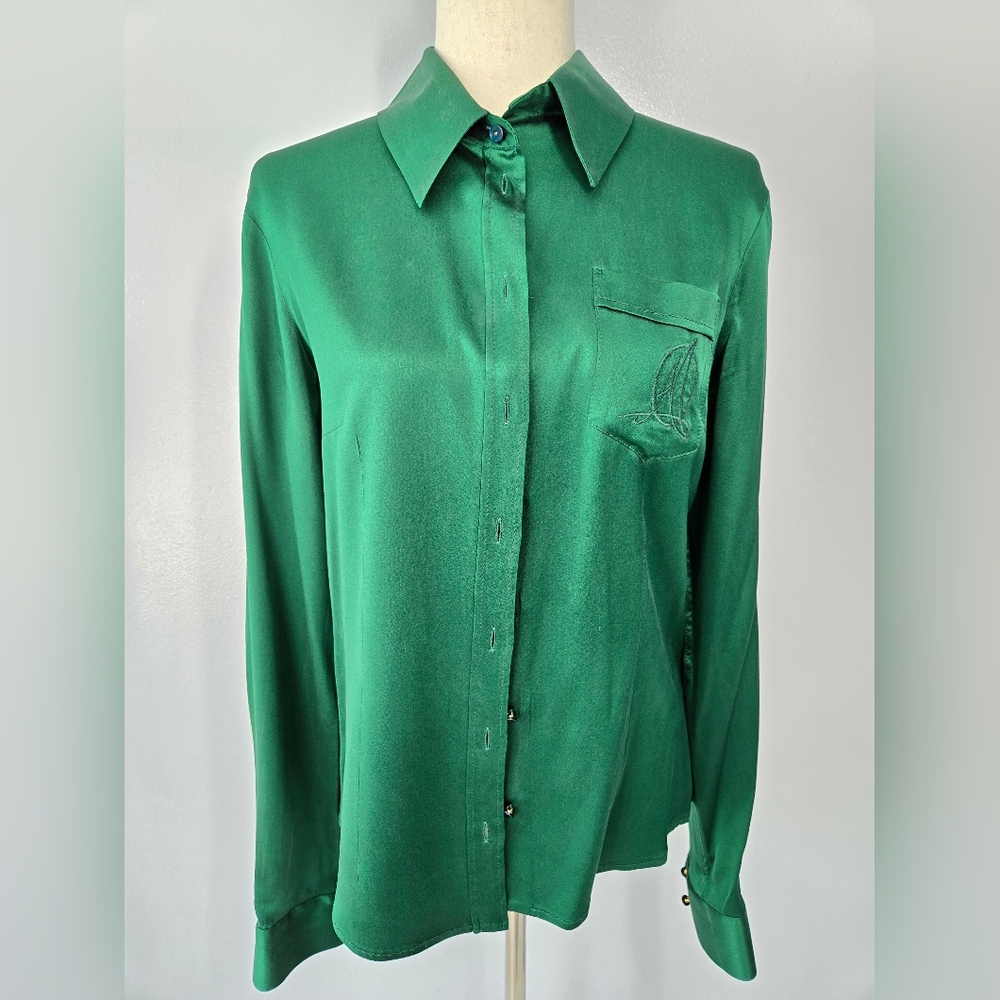 Alexander McQueen Emerald Green Silk Button Down, s46